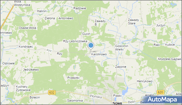 mapa Karolinowo, Karolinowo gmina Nowe Miasto na mapie Targeo